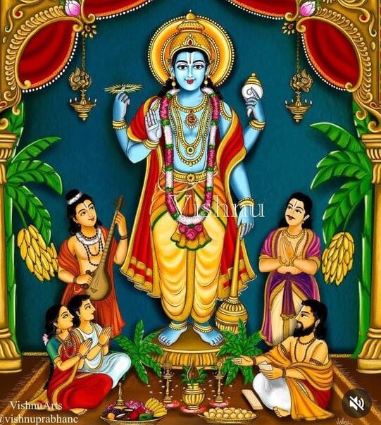 Lord Vishnu painting used for Shree Satyanarayan Katha